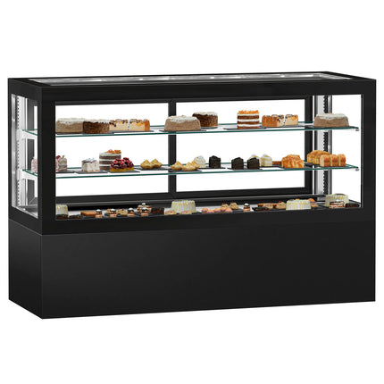 GGM Gastro Commercial cake display fridge - 990L - 2010mm - Double glazing - square - with 2 shelves - rear sliding door - for patisserie - Black