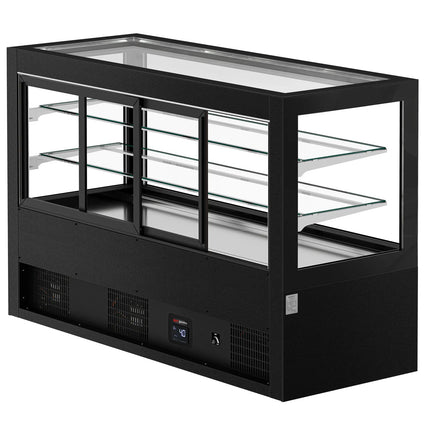 GGM Gastro Commercial cake display fridge - 990L - 2010mm - Double glazing - square - with 2 shelves - rear sliding door - for patisserie - Black