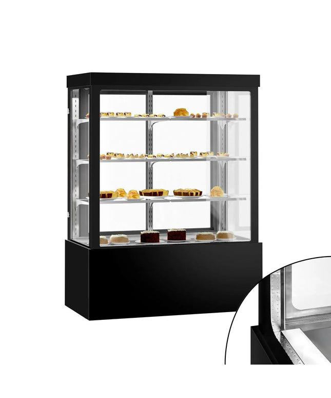 GGM Gastro Commercial cake display fridge - Double glazing - square - mirrored front - with 3 adjustable shelves - rear sliding doors - for patisserie - 1400L - 1500mm - Black