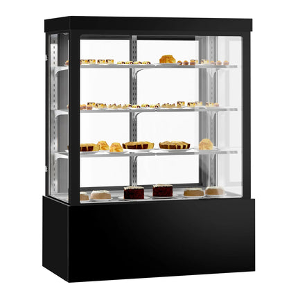 GGM Gastro Commercial cake display fridge - Double glazing - square - mirrored front - with 3 adjustable shelves - rear sliding doors - for patisserie - 1400L - 1500mm - Black