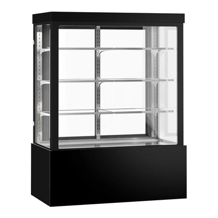 GGM Gastro Commercial cake display fridge - Double glazing - square - mirrored front - with 3 adjustable shelves - rear sliding doors - for patisserie - 1400L - 1500mm - Black