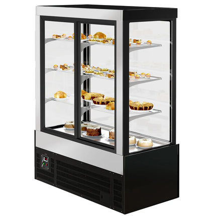GGM Gastro Commercial cake display fridge - Double glazing - square - mirrored front - with 3 adjustable shelves - rear sliding doors - for patisserie - 1400L - 1500mm - Black