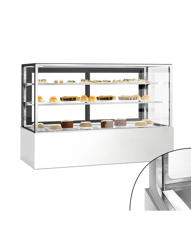 GGM Gastro Commercial cake display fridge - Double glazing - square - with 3 adjustable shelves - rear sliding doors - for patisserie - 725L - 1800mm