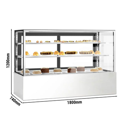GGM Gastro Commercial cake display fridge - Double glazing - square - with 3 adjustable shelves - rear sliding doors - for patisserie - 725L - 1800mm