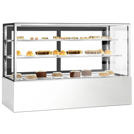 GGM Gastro Commercial cake display fridge - Double glazing - square - with 3 adjustable shelves - rear sliding doors - for patisserie - 725L - 1800mm