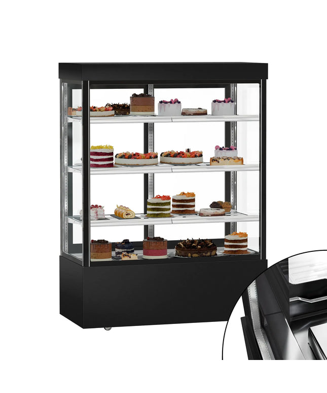 GGM Gastro Commercial cake display fridge MADRID - 1010L - 1500mm - Double glazing - square - with 3 adjustable glass shelves - rear sliding doors - Black matt