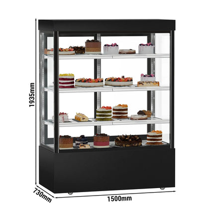 GGM Gastro Commercial cake display fridge MADRID - 1010L - 1500mm - Double glazing - square - with 3 adjustable glass shelves - rear sliding doors - Black matt