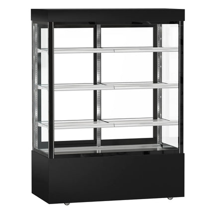 GGM Gastro Commercial cake display fridge MADRID - 1010L - 1500mm - Double glazing - square - with 3 adjustable glass shelves - rear sliding doors - Black matt