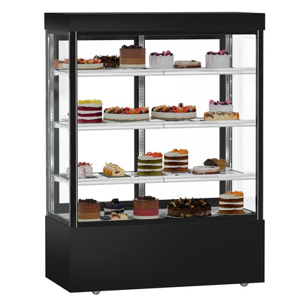 GGM Gastro Commercial cake display fridge MADRID - 1010L - 1500mm - Double glazing - square - with 3 adjustable glass shelves - rear sliding doors - Black matt