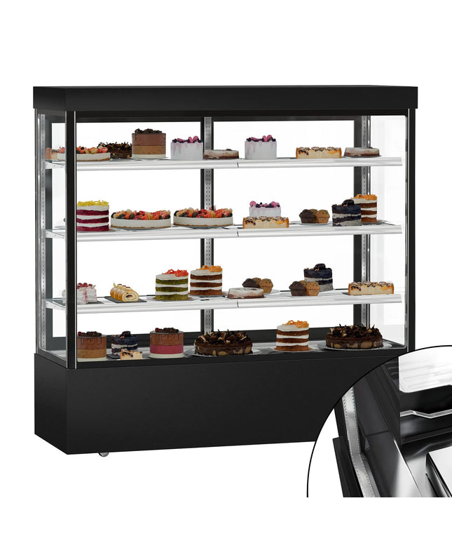 GGM Gastro Commercial cake display fridge MADRID - 1200L - 1800mm - Double glazing - square - with 3 adjustable glass shelves - rear sliding doors - Black matt