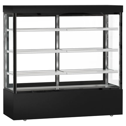GGM Gastro Commercial cake display fridge MADRID - 1200L - 1800mm - Double glazing - square - with 3 adjustable glass shelves - rear sliding doors - Black matt