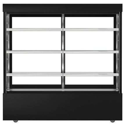 GGM Gastro Commercial cake display fridge MADRID - 1200L - 1800mm - Double glazing - square - with 3 adjustable glass shelves - rear sliding doors - Black matt