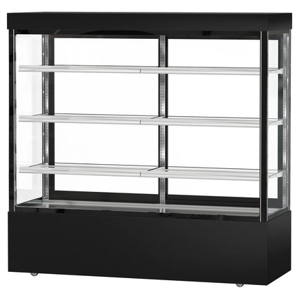 GGM Gastro Commercial cake display fridge MADRID - 1200L - 1800mm - Double glazing - square - with 3 adjustable glass shelves - rear sliding doors - Black matt