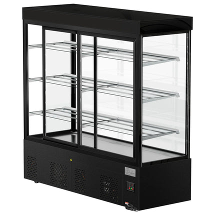 GGM Gastro Commercial cake display fridge MADRID - 1200L - 1800mm - Double glazing - square - with 3 adjustable glass shelves - rear sliding doors - Black matt