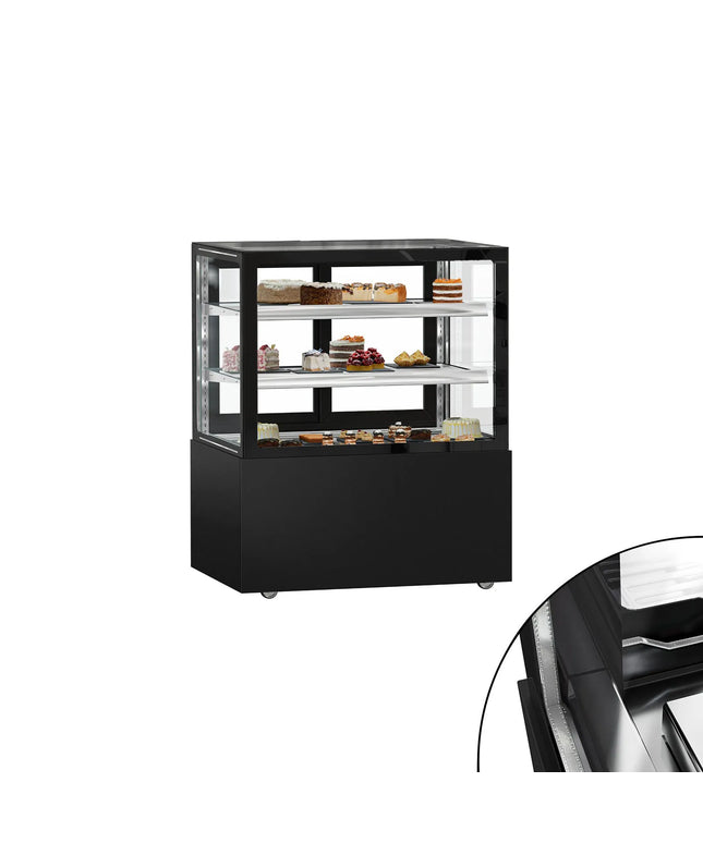 GGM Gastro Commercial cake display fridge MADRID - 430L - 1000mm - Double glazing - square - with 2 adjustable glass shelves - rear sliding doors - Black matt