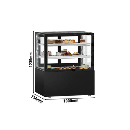 GGM Gastro Commercial cake display fridge MADRID - 430L - 1000mm - Double glazing - square - with 2 adjustable glass shelves - rear sliding doors - Black matt