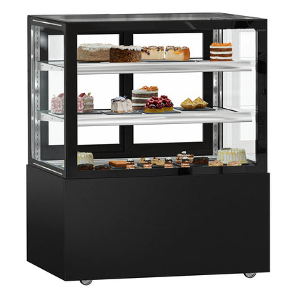 GGM Gastro Commercial cake display fridge MADRID - 430L - 1000mm - Double glazing - square - with 2 adjustable glass shelves - rear sliding doors - Black matt