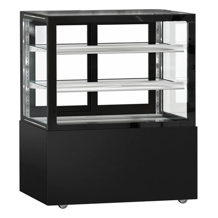 GGM Gastro Commercial cake display fridge MADRID - 430L - 1000mm - Double glazing - square - with 2 adjustable glass shelves - rear sliding doors - Black matt