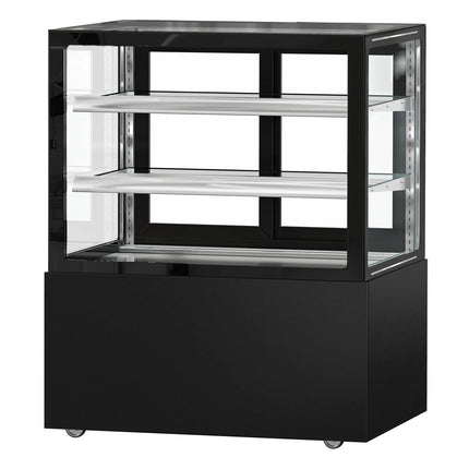 GGM Gastro Commercial cake display fridge MADRID - 430L - 1000mm - Double glazing - square - with 2 adjustable glass shelves - rear sliding doors - Black matt