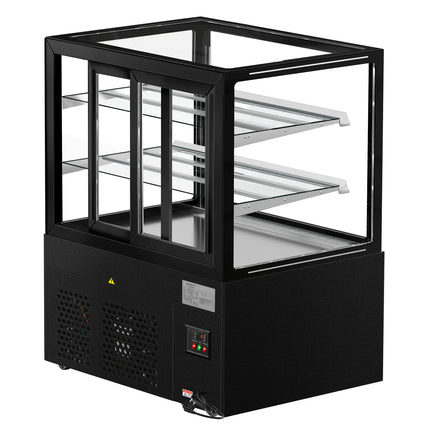 GGM Gastro Commercial cake display fridge MADRID - 430L - 1000mm - Double glazing - square - with 2 adjustable glass shelves - rear sliding doors - Black matt