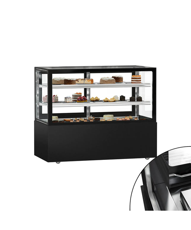 GGM Gastro Commercial cake display fridge MADRID - 620L - 1500mm - Double glazing - square - with 2 adjustable glass shelves - rear sliding doors - Black matt