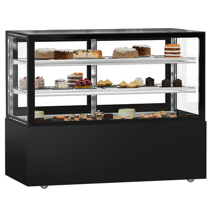 GGM Gastro Commercial cake display fridge MADRID - 620L - 1500mm - Double glazing - square - with 2 adjustable glass shelves - rear sliding doors - Black matt