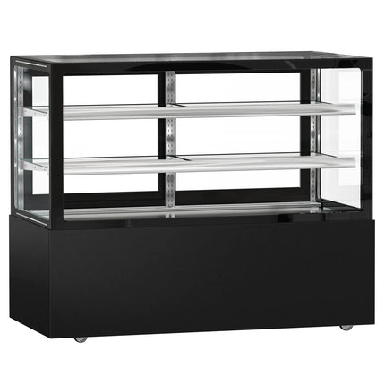 GGM Gastro Commercial cake display fridge MADRID - 620L - 1500mm - Double glazing - square - with 2 adjustable glass shelves - rear sliding doors - Black matt
