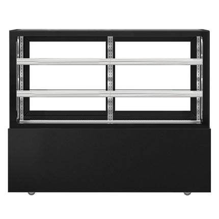 GGM Gastro Commercial cake display fridge MADRID - 620L - 1500mm - Double glazing - square - with 2 adjustable glass shelves - rear sliding doors - Black matt