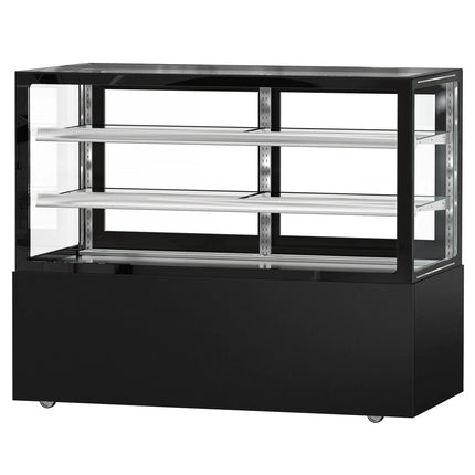 GGM Gastro Commercial cake display fridge MADRID - 620L - 1500mm - Double glazing - square - with 2 adjustable glass shelves - rear sliding doors - Black matt