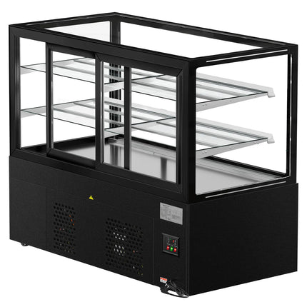 GGM Gastro Commercial cake display fridge MADRID - 620L - 1500mm - Double glazing - square - with 2 adjustable glass shelves - rear sliding doors - Black matt