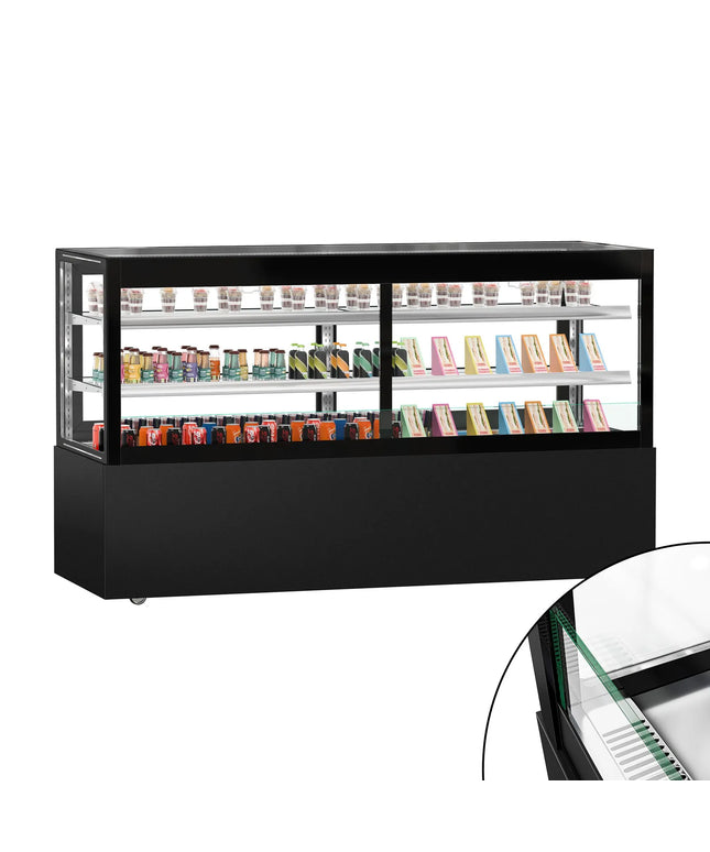 GGM Gastro Commercial cake display fridge MADRID - 710L - 2000mm - Double glazing - with 2 glass shelves - rear sliding doors - Black matt