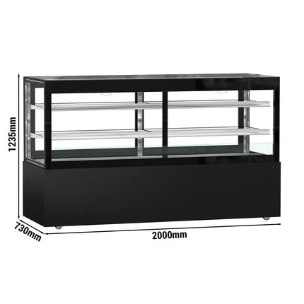 GGM Gastro Commercial cake display fridge MADRID - 710L - 2000mm - Double glazing - with 2 glass shelves - rear sliding doors - Black matt