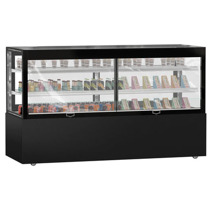 GGM Gastro Commercial cake display fridge MADRID - 710L - 2000mm - Double glazing - with 2 glass shelves - rear sliding doors - Black matt