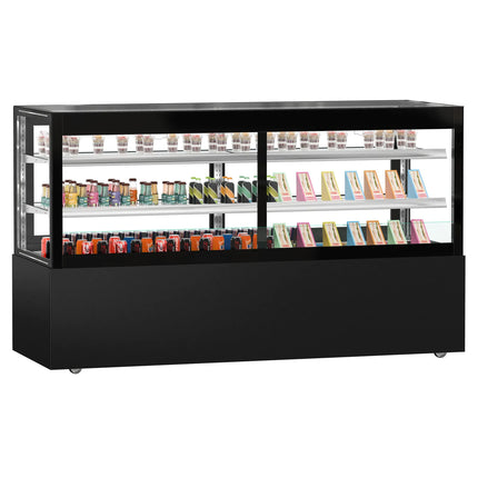 GGM Gastro Commercial cake display fridge MADRID - 710L - 2000mm - Double glazing - with 2 glass shelves - rear sliding doors - Black matt