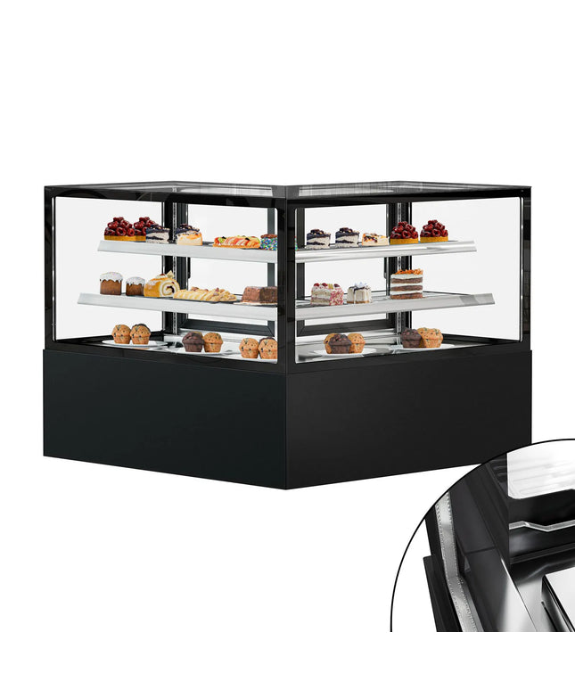 GGM Gastro Commercial cake display fridge MADRID - 735L - 1500mm - Double glazing - square - black front - with 2 glass shelves - rear double doors - Black matt
