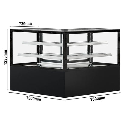 GGM Gastro Commercial cake display fridge MADRID - 735L - 1500mm - Double glazing - square - black front - with 2 glass shelves - rear double doors - Black matt