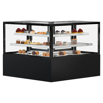 GGM Gastro Commercial cake display fridge MADRID - 735L - 1500mm - Double glazing - square - black front - with 2 glass shelves - rear double doors - Black matt