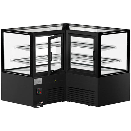 GGM Gastro Commercial cake display fridge MADRID - 735L - 1500mm - Double glazing - square - black front - with 2 glass shelves - rear double doors - Black matt