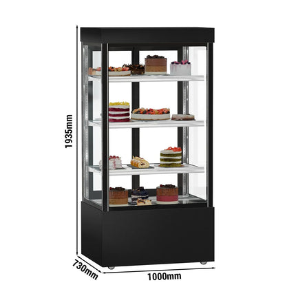 GGM Gastro Commercial cake display fridge MADRID - 850L - 1000mm - Double glazing - square - with 3 adjustable glass shelves - rear sliding doors - Black matt