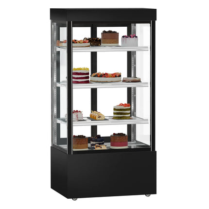 GGM Gastro Commercial cake display fridge MADRID - 850L - 1000mm - Double glazing - square - with 3 adjustable glass shelves - rear sliding doors - Black matt