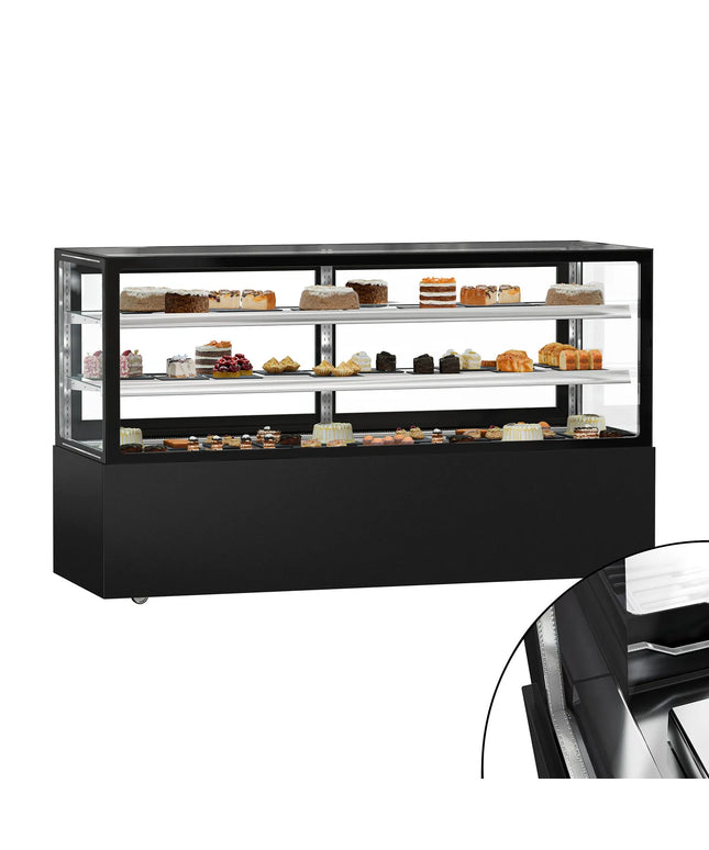 GGM Gastro Commercial cake display fridge MADRID - 890L - 2000mm - Double glazing - with 2 adjustable glass shelves - rear sliding doors - Black matt