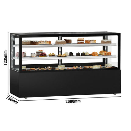 GGM Gastro Commercial cake display fridge MADRID - 890L - 2000mm - Double glazing - with 2 adjustable glass shelves - rear sliding doors - Black matt
