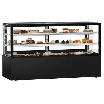 GGM Gastro Commercial cake display fridge MADRID - 890L - 2000mm - Double glazing - with 2 adjustable glass shelves - rear sliding doors - Black matt