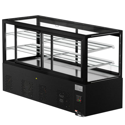 GGM Gastro Commercial cake display fridge MADRID - 890L - 2000mm - Double glazing - with 2 adjustable glass shelves - rear sliding doors - Black matt
