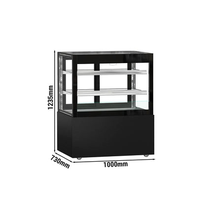 GGM Gastro Commercial cake display fridge MADRID Self-Service - 435L - 1000mm - Double glazing - square - with 2 glass shelves - rear sliding doors - incl. night curtain - for patisserie - Black matt