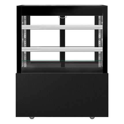GGM Gastro Commercial cake display fridge MADRID Self-Service - 435L - 1000mm - Double glazing - square - with 2 glass shelves - rear sliding doors - incl. night curtain - for patisserie - Black matt
