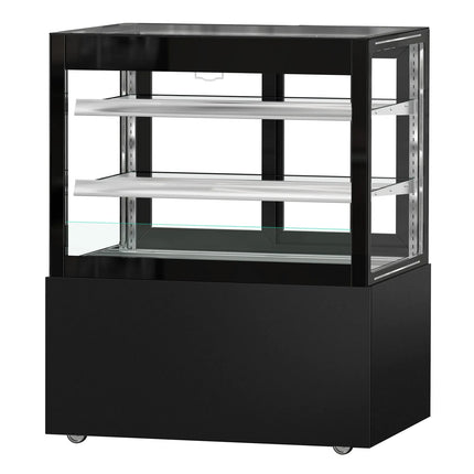 GGM Gastro Commercial cake display fridge MADRID Self-Service - 435L - 1000mm - Double glazing - square - with 2 glass shelves - rear sliding doors - incl. night curtain - for patisserie - Black matt