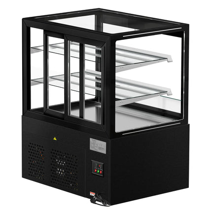 GGM Gastro Commercial cake display fridge MADRID Self-Service - 435L - 1000mm - Double glazing - square - with 2 glass shelves - rear sliding doors - incl. night curtain - for patisserie - Black matt