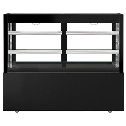 GGM Gastro Commercial cake display fridge MADRID Self-Service - 530L - 1500mm - Double glazing - square - with 2 glass shelves - rear sliding doors - incl. night curtain - for patisserie - Black matt