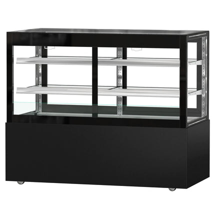 GGM Gastro Commercial cake display fridge MADRID Self-Service - 530L - 1500mm - Double glazing - square - with 2 glass shelves - rear sliding doors - incl. night curtain - for patisserie - Black matt